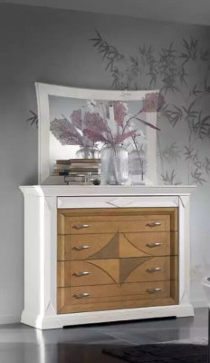 Kommode mit Spiegel Sideboards Holz Kommoden Möbel 2tlg Weiß Italien