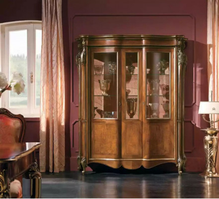 Vitrine Schränke Holz Luxus Wohnzimmer Möbel Glas Schrank Braun Neu