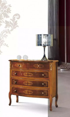 Designer Klassische Holzkommode 4 Schubladen Braun Wohnzimmer Möbel