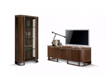 TV Ständer Fernseher Wand Wohnwand Lowboard Braun Hochglanz Vitrine