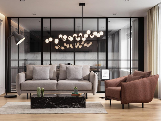 Sessel 3+3+1 Sitzer Luxus Sofa braun Sofagarnitur Sofas Stoff Design