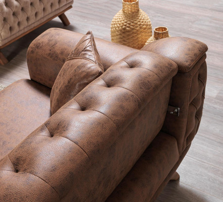 Sofagarnitur 3+3+1 Sitzer Möbel Set Design Sofas Kunstleder Chesterfield