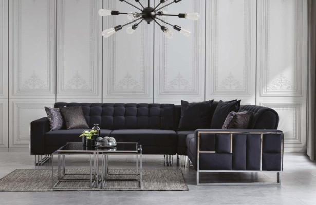Luxus Ecksofa Textil Couchen Möbel Eckgarnitur Metall Elemente Couch Sofa