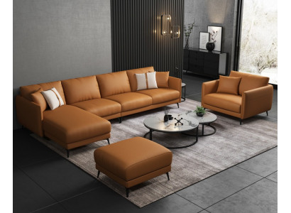 Ecksofa + Sessel Ledersofa Couch Wohnlandschaft Garnitur Design Modern Sofa Sitz