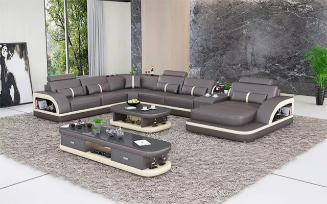 Wohnlandschaft Couch Polster Sofa Garnitur 3tlg. Set Couchtisch Sideboard