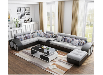 Designer Sofa Couch Ecksofa mit Hocker Garnitur Polster Wohnlandschaft L-Form