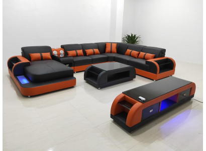 Design Eckgarnitur Ledersofa Ecksofa Luxus Wohnlandschaft led sofa couch Polster