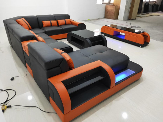 Design Eckgarnitur Ledersofa Ecksofa Luxus Wohnlandschaft led sofa couch Polster