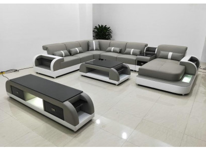 Ecksofa couch sofa led garnitur wohnlandschaft polster garnitur usb beleuchtet