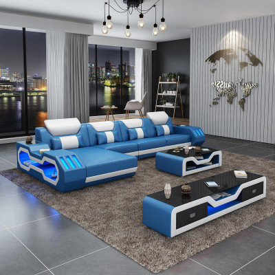 Leder Modern Couch Wohnlandschaft Ledersofa Sofagarnitur Sofa L-Form Couchtisch