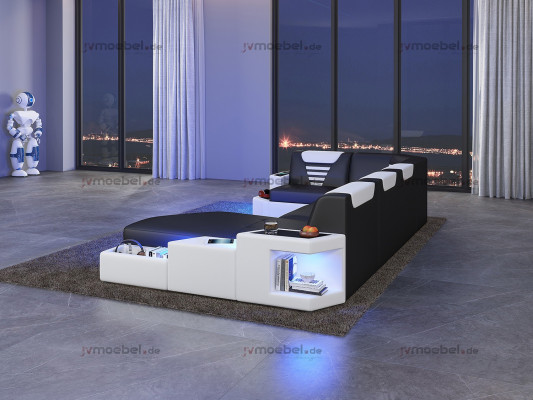 Eck Sofa Couch Polster Ecke Leder Couchen Wohnlandschaft U Form +LED