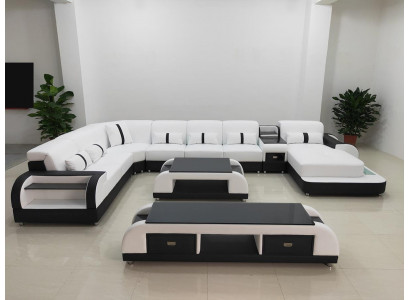 Wohnlandschaften Ecksofa Couch Garnitur Leder Polster Sitz Ecke Sofa USB Sound