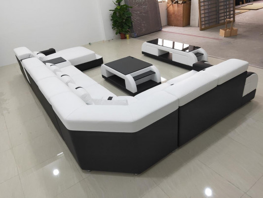 Wohnlandschaften Ecksofa Couch Garnitur Leder Polster Sitz Ecke Sofa USB Sound