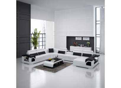 Eckgarnitur Ledersofa USB LED Luxus Wohnlandschaft sofa couch Polster Ecksofa