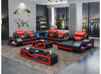 Wohnlandschaft Couch Polster Garnitur Sofa 3tlg. Set Couchtisch Sideboard Leder