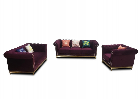 Sitzgarnitur 3+2+1 Sitzer Möbel Polster Stoff Moderne Chesterfield Design