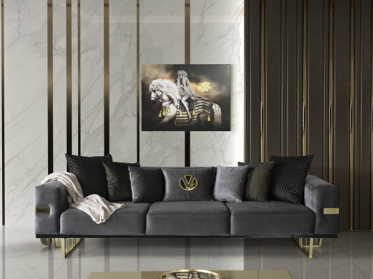 Sofa 4 Sitz Grau Sofas Stil Luxus Wohnzimmer modernes Design Stoff Polsterung