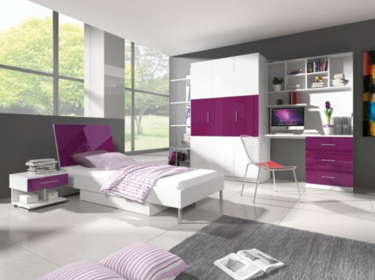 Schlafzimmer Lila Bett 2x Nachttisch Schreibtisch Kinderbett Set 5tlg.