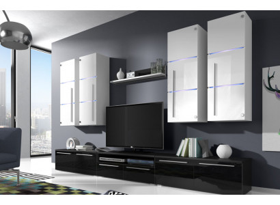 Hochglanz Wohnwand Schrankwand Wohnzimmer Schrank Vitrine Sideboard