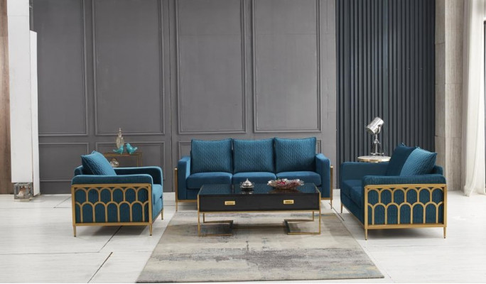 Blaue Edelstahl Sofagarnitur 3+2 Sitzer Polstercouchen Moderne Wohnzimmer Sofas