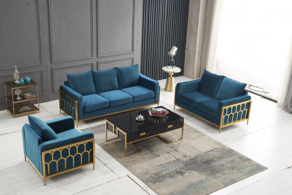 Blaue Edelstahl Sofagarnitur 3+2 Sitzer Polstercouchen Moderne Wohnzimmer Sofas