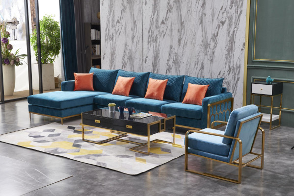 Ecksofa L Form Couchtisch Sofa Couch Design Polster Luxus Blau Tisch