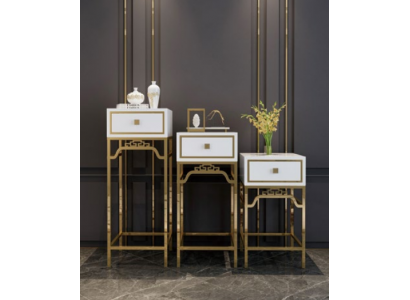 Ständer Konsolen Tisch Säule Design Regal – Holz mit Edelstahl Hochglanz