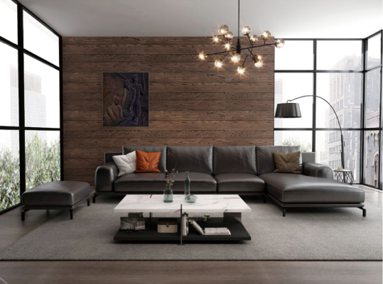 Moderne Sofa Eckgarnitur L Form Polster Dekor Sitz Ecke Couch + Hocker