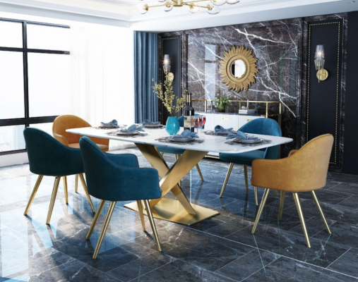 Italienische Stil Möbel Esszimmer Gruppe Sitz Polster Tisch Garnitur 7tlg.