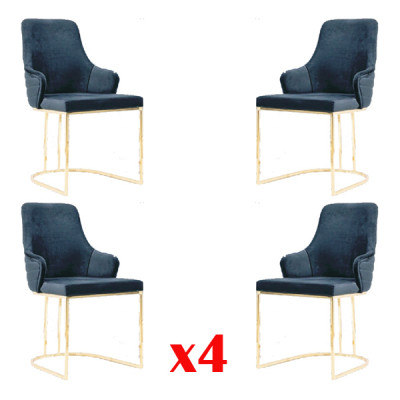 Stuhlgruppe 4x Stühle Stuhl Stoff Blau Stühle Möbel Gruppe Esszimmer