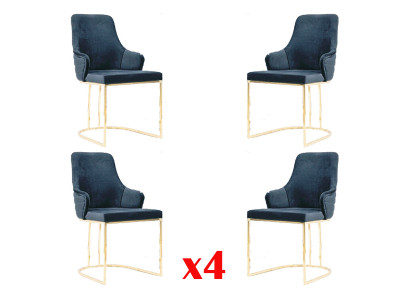Stuhlgruppe 4x Stühle Stuhl Stoff Blau Stühle Möbel Gruppe Esszimmer