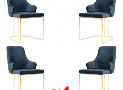 Stuhlgruppe 4x Stühle Stuhl Stoff Blau Stühle Möbel Gruppe Esszimmer