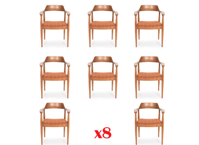 Set 8 Sessel Stuhl Design Holz Stoff Polster Stühle Esszimmer Textil