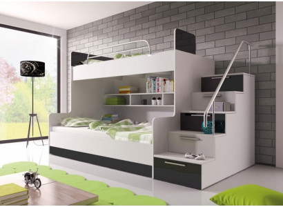 Schwarz Doppelstockbett Etagen Bett Kinderzimmer Betten Hochbett Hochglanz Möbel