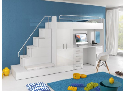 Weiß Kinder Hochbett Etagenbett Doppelstockbett Bett Hochglanz Möbel