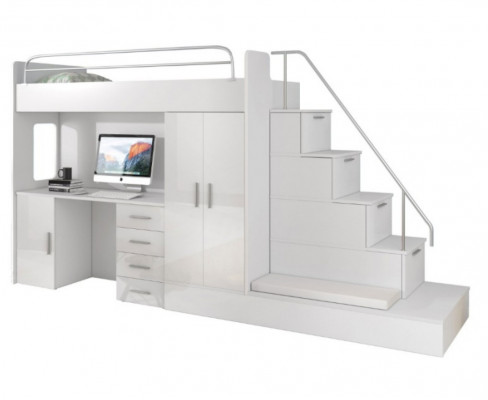 Weiß Kinder Hochbett Etagenbett Doppelstockbett Bett Hochglanz Möbel