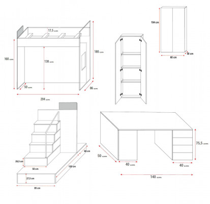 Weiß Kinder Hochbett Etagenbett Doppelstockbett Bett Hochglanz Möbel