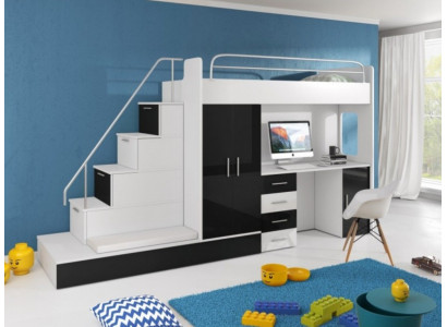 Schwarz Kinder Hochbett Etagenbett Doppelstockbett Bett Hochglanz