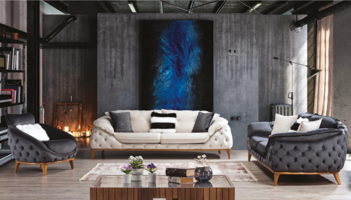 Chesterfield mit Holz Textil Couch Sofagarnitur 331 Sitz Set Polster