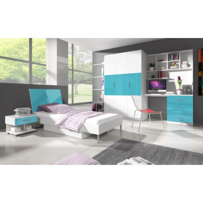 Designer Kinderzimmer Jugendzimmer Schlafzimmer Tisch Bett Kommode Schrank 5tlg