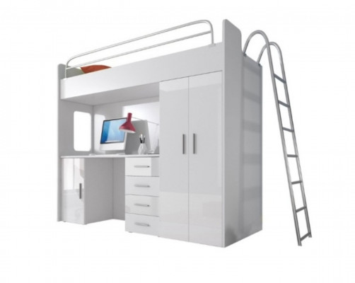 Weiß Doppelstockbett Holz Etagen Bett Mädchen Hochglanz Schreibtisch Schrank Neu
