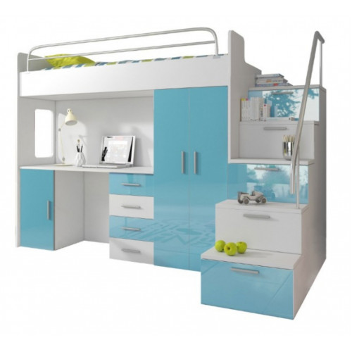 Doppelstockbett Etagenbett Bett Kinderbett Jugendbett Hochbett Blau Kinderzimmer