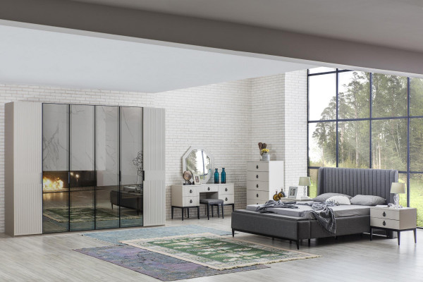 Bett Design Doppelbett Betten Polster Schlafzimmer Möbel Hotel Bettrahmen Grau