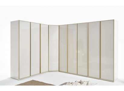 Hochglanz Kleiderschrank Schlafzimmer Schränke Eckschrank Luxus Möbel Gold Beige