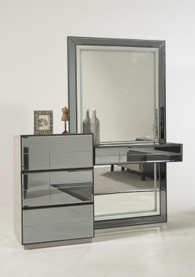 Luxus Glas Schlafzimmer Bett Nachttisch Eckschrank Kommod Spiegel Hocker Grau