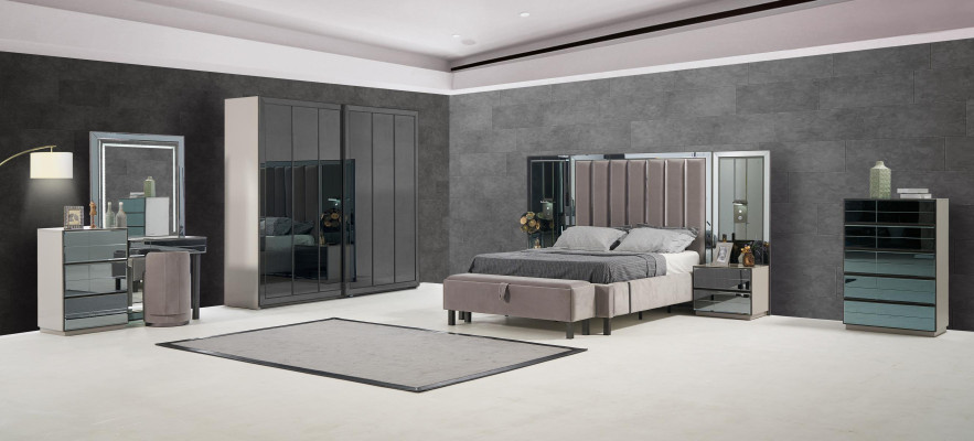 Betten Design Bett Polster Schlafzimmer Hotel Design Doppelbett Metall Taupe Neu