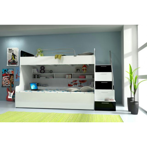 Doppelstockbett Etagenbett Bett Kinderbett Jugendbett Hochbett Neu Schwarz/Weiß