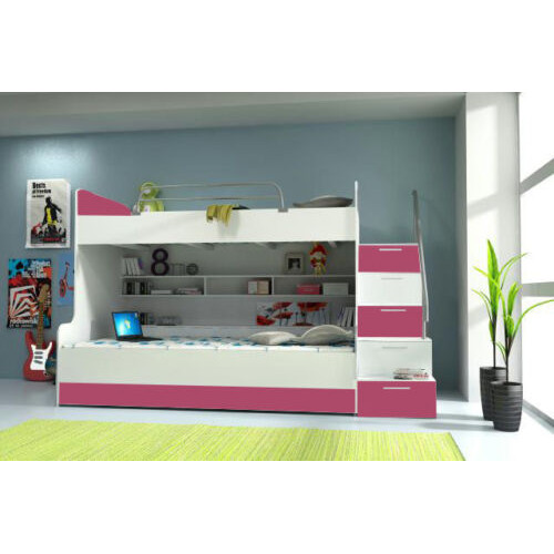 Doppelstockbett Etagenbett Bett Kinderbett Jugendbett Hochbett B003 Rosa/Weiß