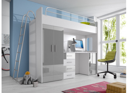 DOPPELSTOCKBETT STOCKBETT ETAGENBETT MIT SCHREIBTISCH KLEIDERSCHRANK NEU GRAU