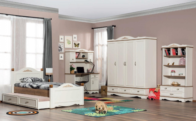 Modernes Schlafzimmer Jugendzimmer Set Bett Nachttisch Bücherregal Tisch 5tlg.